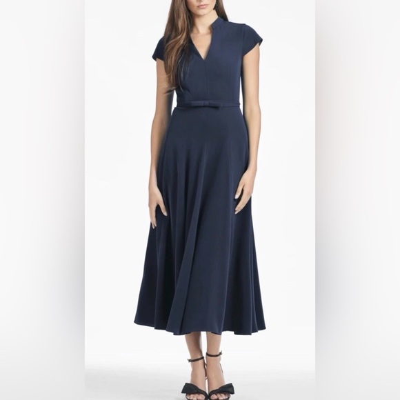 Sachin & Babi NEW Marian Midnight Blue Crepe Cap Sleeve Midi Dress Size 4